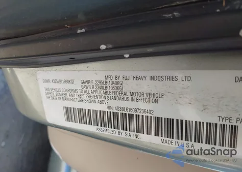 2009 Subaru Legacy 2.5I from USA, damaged, VIN 4S3BL616097236402